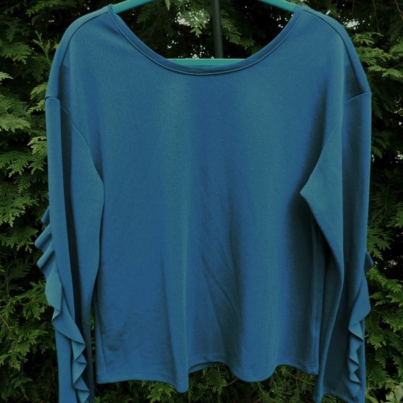 Bar III Plunging VNeck Ruffle Sleeve Top NWT - Picture 2 of 5